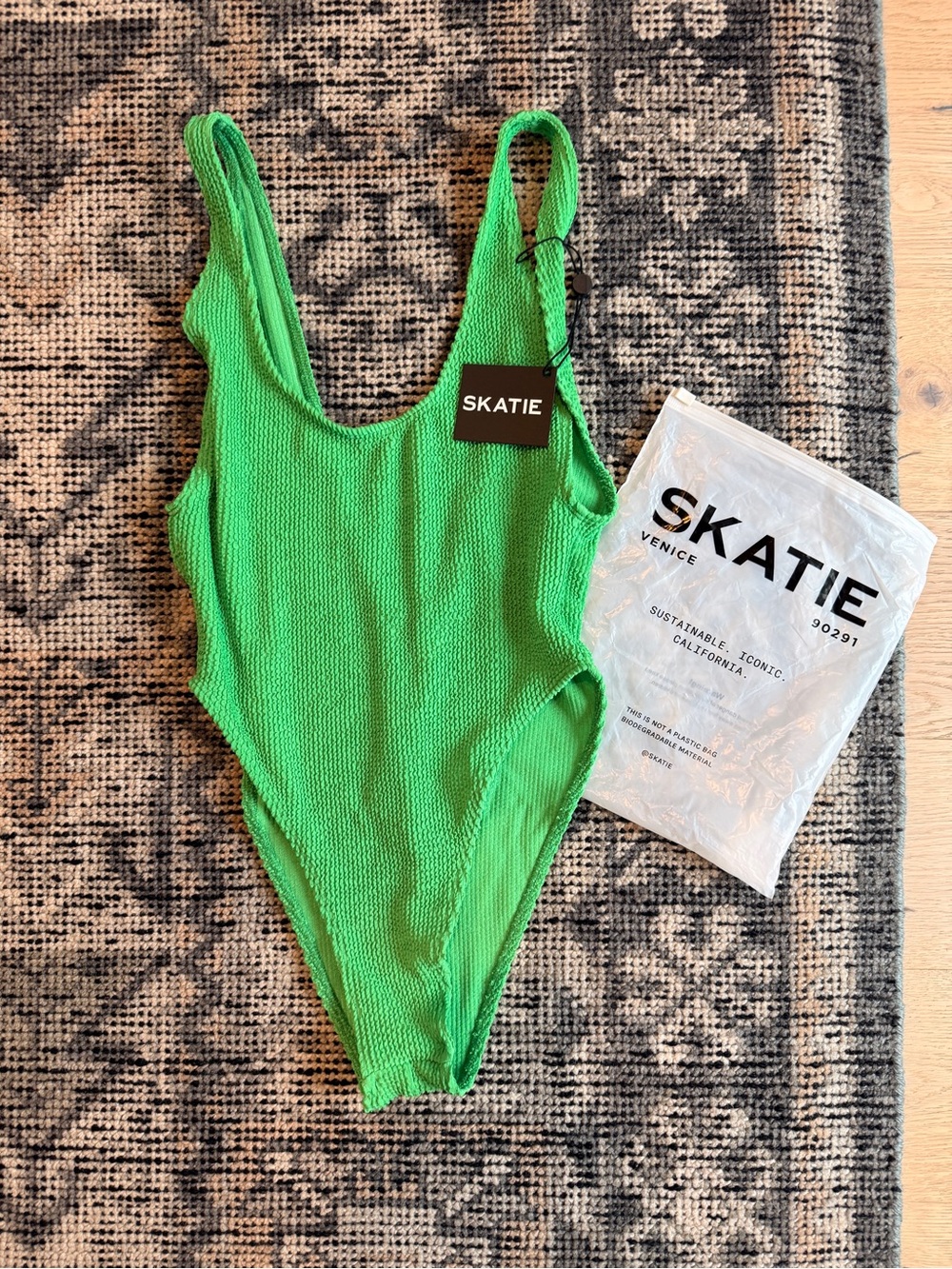 Skatie Bright Green Ribbed Scoop One-Piece Swimsuit - Picture 3 of 5
